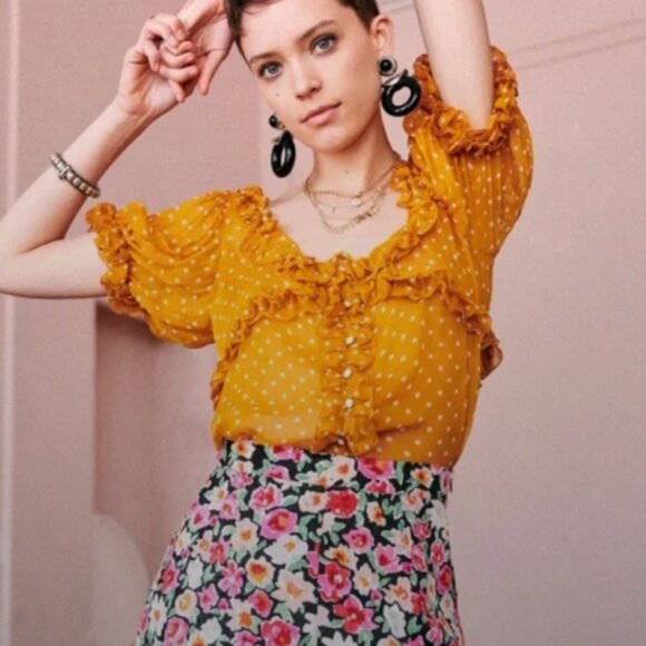 Sezane Wood Top Saffron Polka Dot 34 2 - Picture 2 of 8